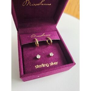 Mia Sarine Earring Set OS Gold New Sterling Silver CZ Studs and Rope Hoops